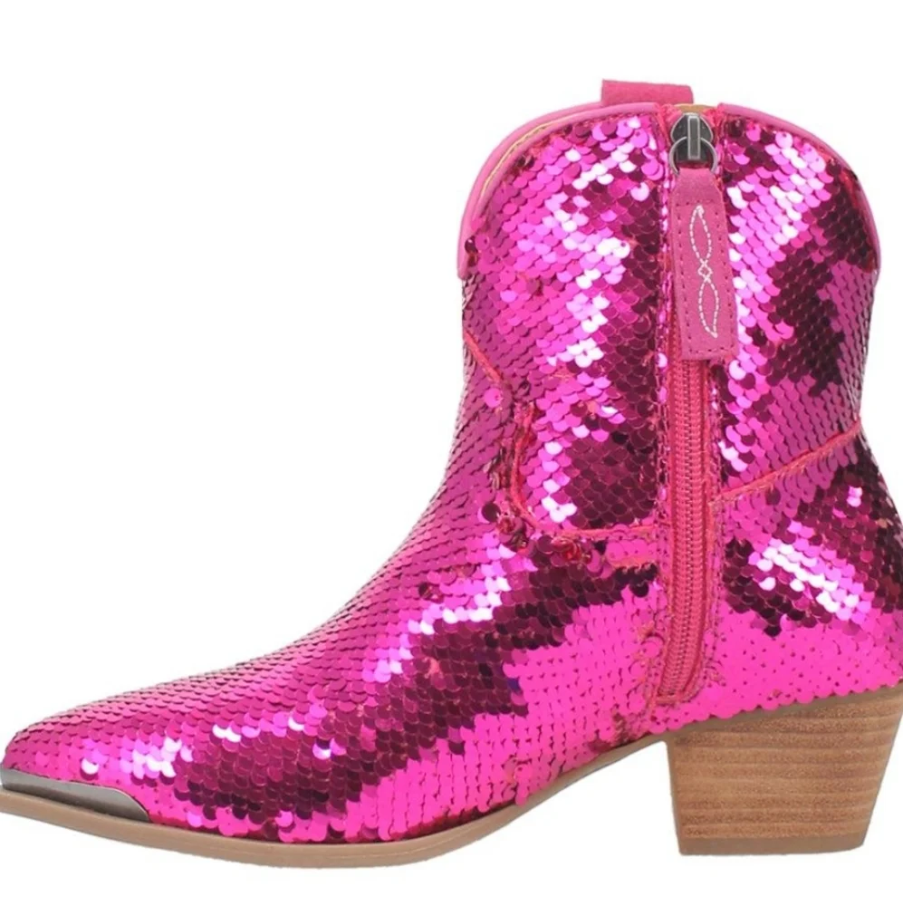 Dingo Hot Pink Sequin Ankle Boots 8.5 - Picture 2 of 10